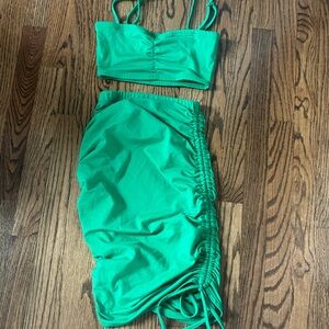 green skirt and tank top set